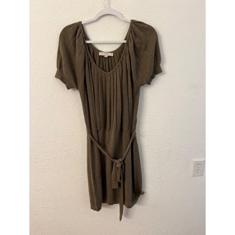 Loft Ann Taylor merino wool belted flare sweater dress women size petite medium